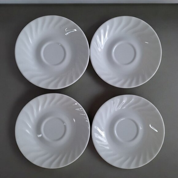 Corelle Corning Saucer Plates White Swirl Pattern‎ Set of 4 Replacement Lot - Picture 1 of 5